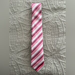 Tie Factory NWT 100% Silk Pink Striped  Tie w/ Pocket Square Antonia Collection